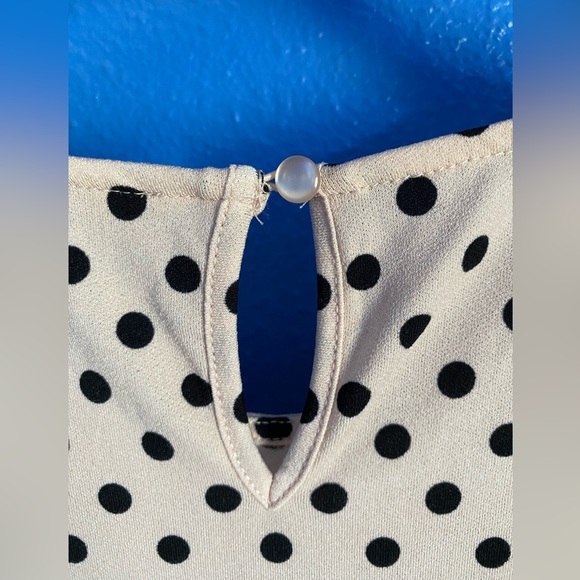 Adrianna Papell Short Sleeve Blush W/Polka Dot Top. Stretch, No Iron. Size Large - Picture 4 of 8